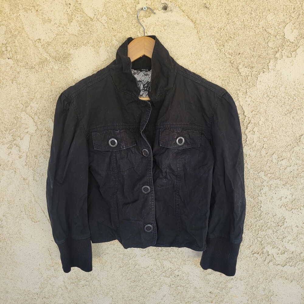 Vtg Hurley Womens Size Large Full Zip Button Denim Jacket